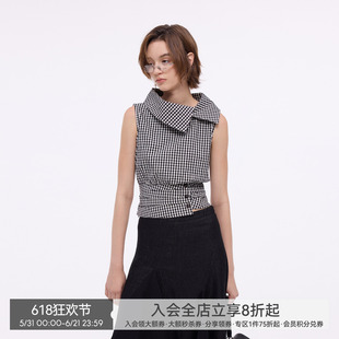 【格纹序曲】BiLLconch复古格子斜领上衣女100%纯棉收腰显瘦衬衫