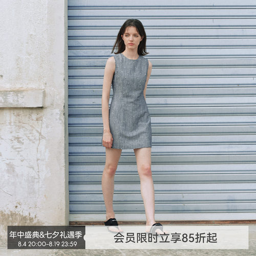 【不完美钻石】BiLLconch亚麻破洞烫钻无袖修身显瘦连衣裙千禧裙