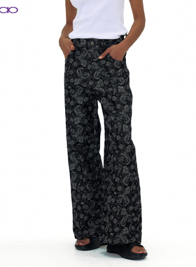 【提花质感】NOCAOPROJECT慵懒弧形拼接直筒牛仔裤女中腰艺术秋冬