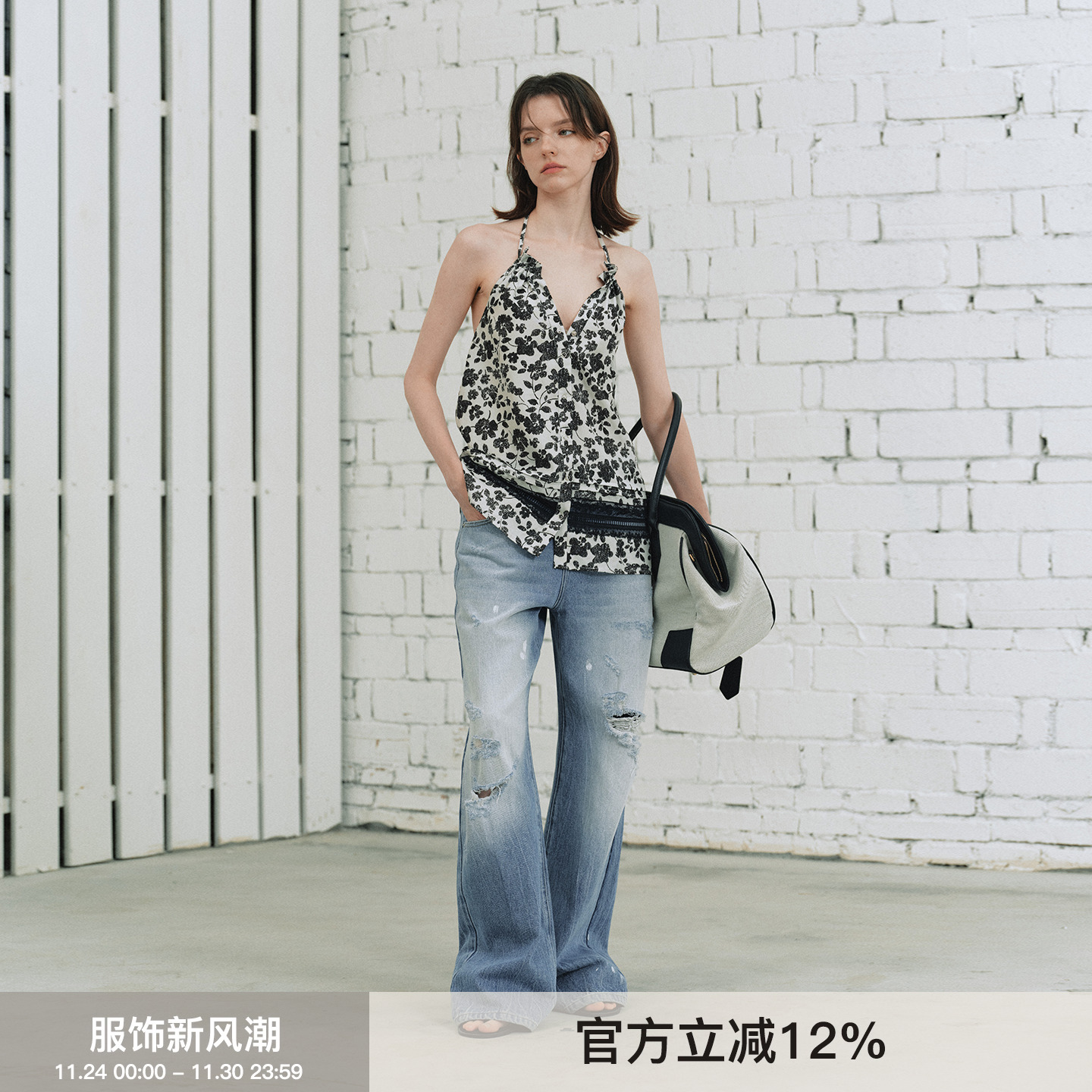 马骝破洞漆点牛仔裤春夏