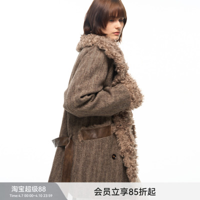 【翻领构廓】BiLLconch巴恩风羊毛肌理感大衣毛毛翻领廓形外套女