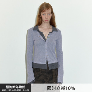 V领收腰针织衫 Berlinconch撞色双层翻领衬衫 2025年春 两件套