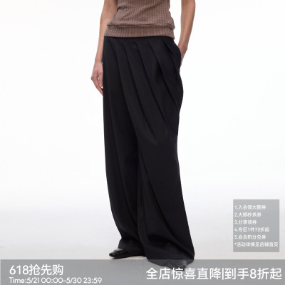 【巴黎夜褶】BiLLconch极简风黑色垂感阔腿裤打褶设计感西装裤女
