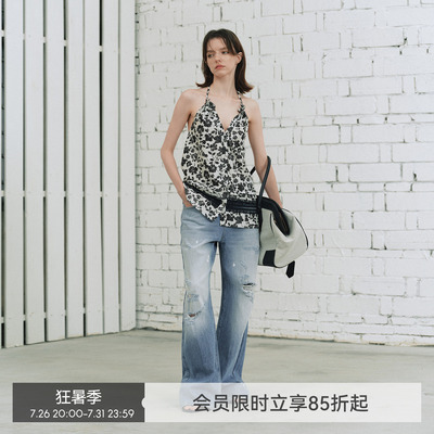马骝破洞漆点牛仔裤春夏