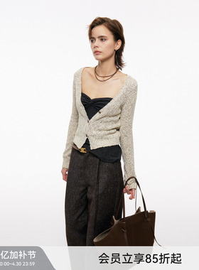 【V领开衫】BiLLconch花纱V领针织开衫奶杏色基础百搭短款上衣