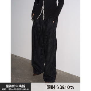 宽松阔腿休闲长裤 BiLLconch羊毛混纺条纹裤 秋冬新款 羊毛廓形