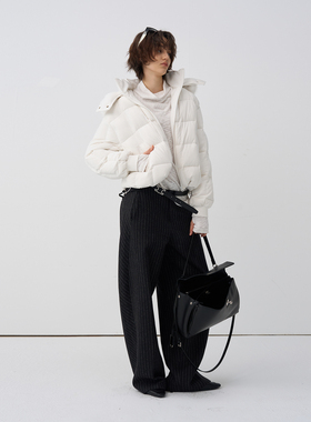 【云绒泡芙】BiLLconch提花针织泡芙格羽绒服连帽短款厚外套秋冬