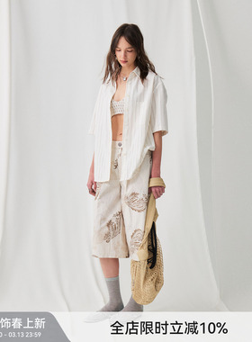 【经典条纹】BiLLconch麻棉竖条短袖衬衫慵懒风宽松外套防晒上衣