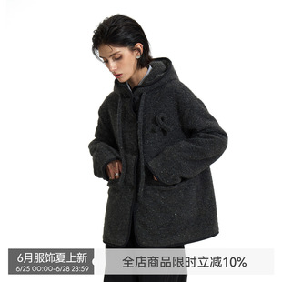 【彩纱绗棉】BiLLconch深灰连帽毛呢外套巴恩风秋冬加厚羊毛大衣