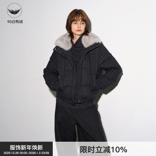 BiLLconch新鸭绒复古羽绒服羊毛混纺毛领保暖外套冬 暖绒格调