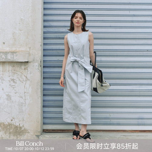 【双生海雾】BiLLconch雾蓝蝴蝶结无袖牛仔连衣裙收腰显瘦长裙夏