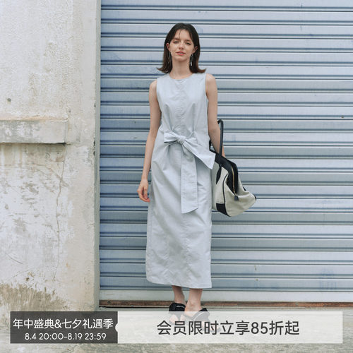 【双生海雾】BiLLconch雾蓝蝴蝶结无袖牛仔连衣裙收腰显瘦长裙夏