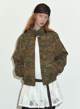 【迷彩工装】Berlinconch复古短款立领夹克重工外套女2024年秋冬