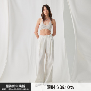 夏季 BiLLconch白色竖条松紧休闲裤 条纹 松弛感阔腿遛弯裤 经典