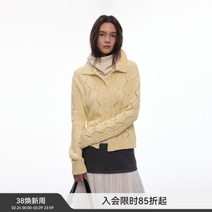 【午后光缕】BiLLconch 100%纯棉翻领镂空毛衣2026早春开衫外套