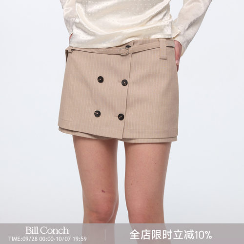 【垂直序曲】BiLLconch复古条纹西装裙裤女双排扣休闲百搭半身裙