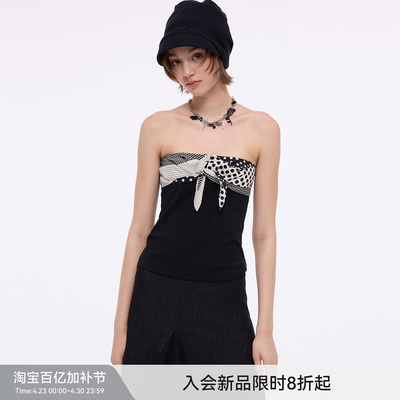 【叠影波点】BiLLconch甜酷风波点层次拼接抹胸修身显瘦针织上衣