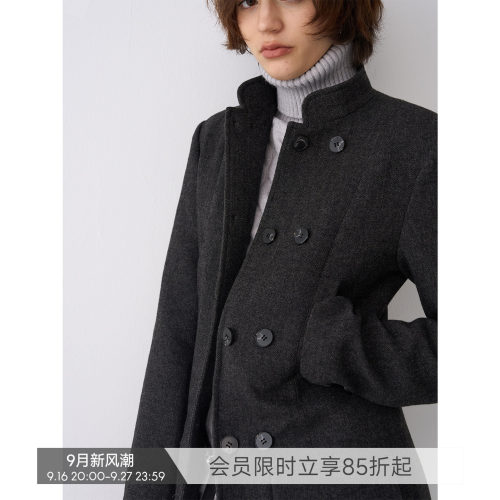 【赫本记忆】BiLLconch黑色经典立领毛呢外套收腰显瘦西装大衣女