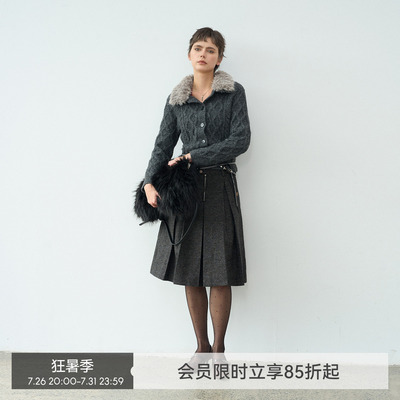 【漫步常青藤】BiLLconch羊毛混纺彩点肌理感半裙A字廓形百褶裙女