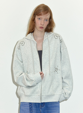 【铆钉卫衣】Berlinconch灰色宽松连帽拉链开衫外套2024年秋冬