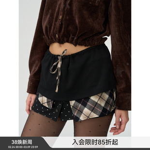 【层次剪裁】BiLLconch多材质拼接不规则下摆半身裙抽绳腰头短裙