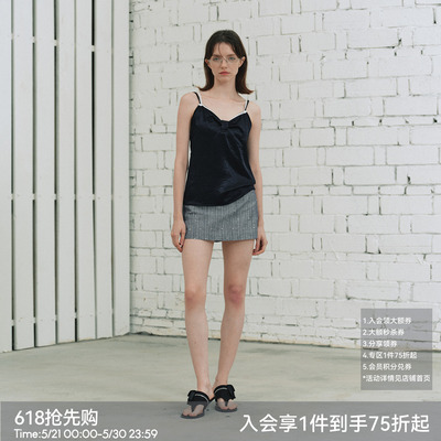 亚麻破洞烫钻a字短裙女夏季