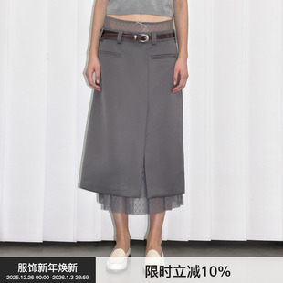 长裙 Berlinconch复古蕾丝花边半裙高腰设计感西装 双腰蕾丝