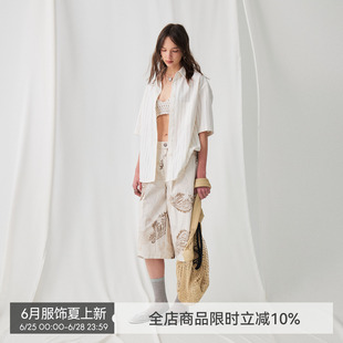 【经典条纹】BiLLconch麻棉竖条短袖衬衫慵懒风宽松外套防晒上衣