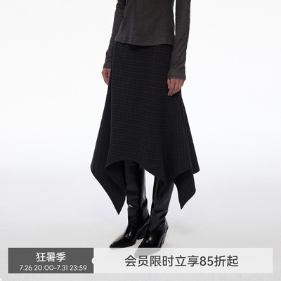 【偏锋格律】BiLLconch暗黑格纹不规则半身裙女百搭中长款a字裙