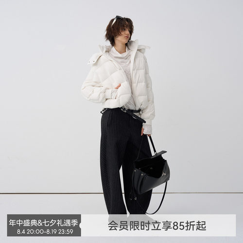 【云绒泡芙】BiLLconch提花针织泡芙格羽绒服连帽短款厚外套秋冬