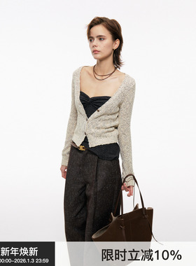 【V领开衫】BiLLconch花纱V领针织开衫奶杏色基础百搭短款上衣