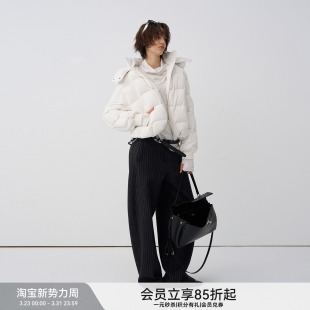 厚外套秋冬 BiLLconch提花针织泡芙格羽绒服连帽短款 云绒泡芙