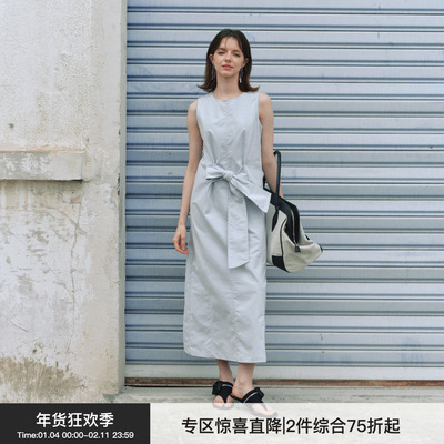 【双生海雾】BiLLconch雾蓝蝴蝶结无袖牛仔连衣裙收腰显瘦长裙夏