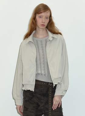 【复古工装】Berlinconch翻领廓形夹克短款花边外套女2024年秋冬