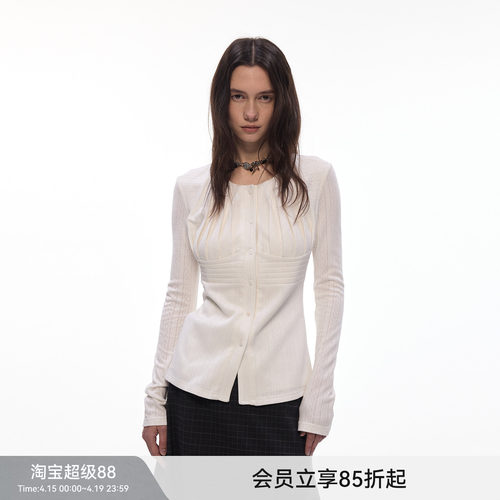 【月光褶皱】BiLLconch镂空肌理感收腰衬衫法式白色针织开衫显瘦