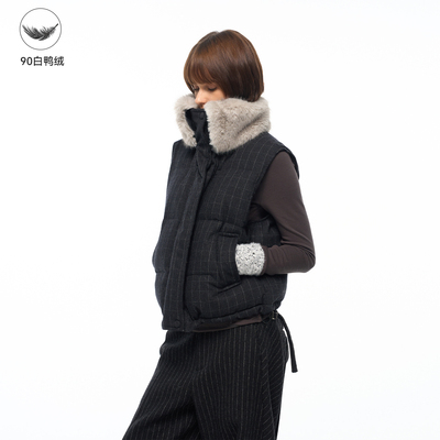 【暖绒格调】BiLLconch羊毛格子羽绒马甲90白鸭绒坎肩毛领外套女