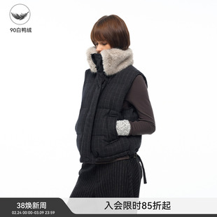 【暖绒格调】BiLLconch羊毛格子羽绒马甲90白鸭绒坎肩毛领外套女