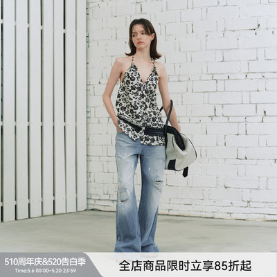 马骝破洞漆点牛仔裤春夏