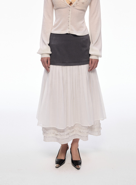 【褶间序章】BiLLconch重工荷叶边白色半裙长款休闲度假风百褶裙