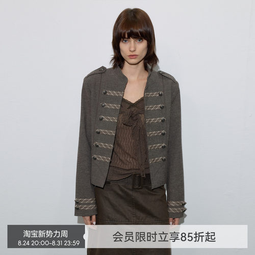 【拿破仑旧影】BiLLconch羊毛内里复古外套女棕色重工立领夹克秋