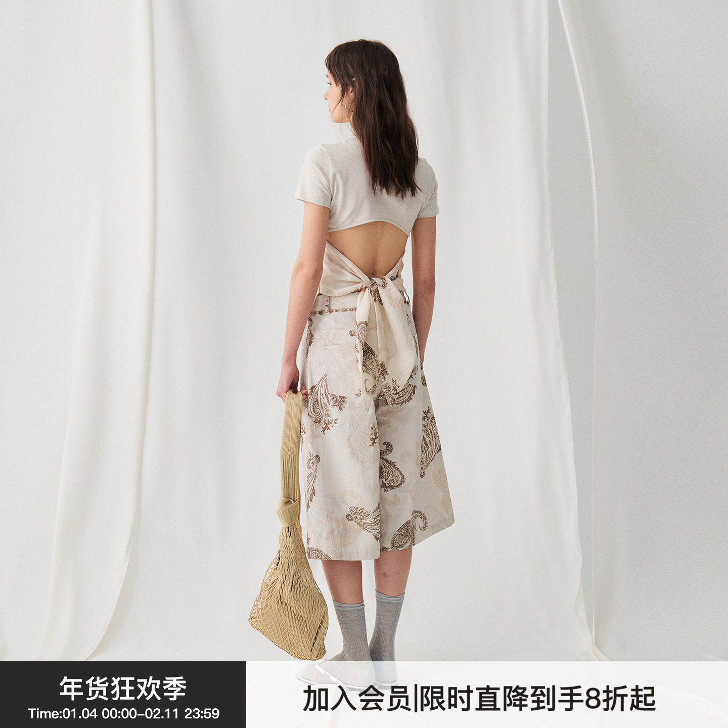 【植染露背】BiLLconch植物染后背绑带T恤纯色镂空上衣夏季100%棉