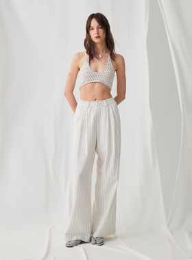 【经典条纹】BiLLconch白色竖条松紧休闲裤夏季松弛感阔腿遛弯裤