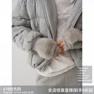 【初雪织绒】BiLLconch提花肌理毛毛装饰手套弹力保暖半指手套女
