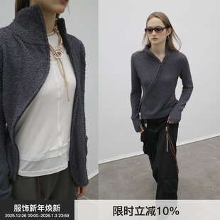 外套 BiLLconch秋冬斜开襟毛衣高级感立领开衫 收腰打底