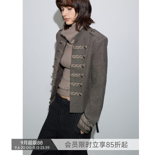 【拿破仑旧影】BiLLconch羊毛内里复古外套女棕色重工立领夹克秋
