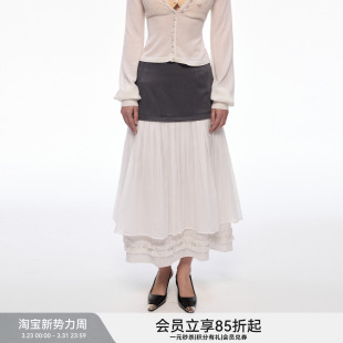 休闲度假风百褶裙 BiLLconch重工荷叶边白色半裙长款 褶间序章