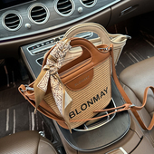 夏季 左杏 包包女2025新款 草编织包拼接单肩斜跨手提菜篮子沙滩包