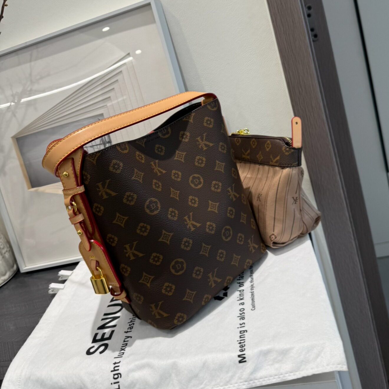 老花水桶包女2026新款复古风单肩斜挎包时尚百搭子母包通勤腋下包