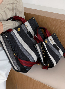 大容量包包2025新款潮欧美时尚帆布简约百搭单肩女包手提通勤包潮