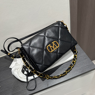 左杏高级感洋气菱格包链条单肩斜挎包大容量通勤腋下包小香风包包